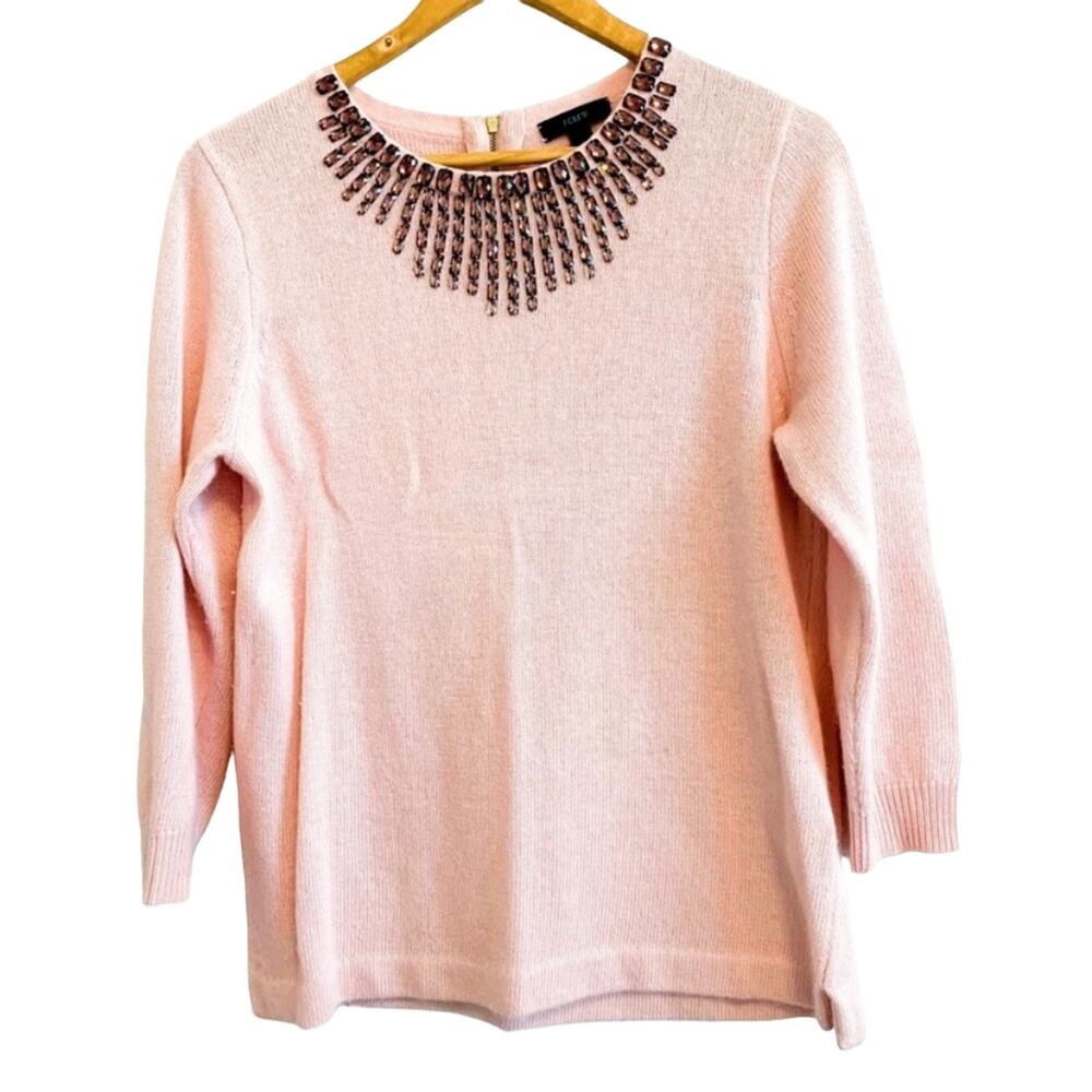J. Crew Light Pink Jeweled Crew Neck Pullover Sweater